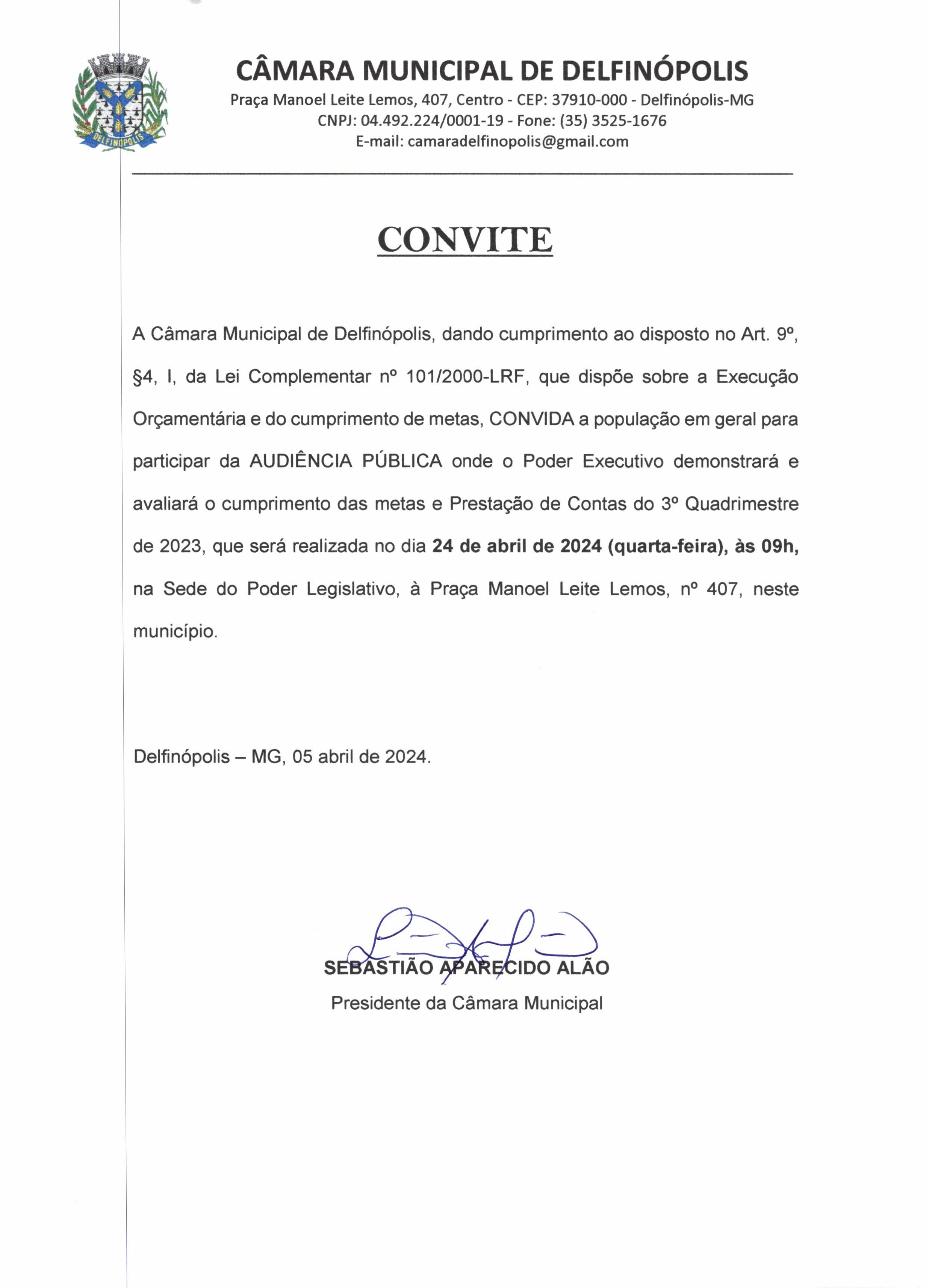 CONVITE DE AUDIÊNCIA PÚBLICA